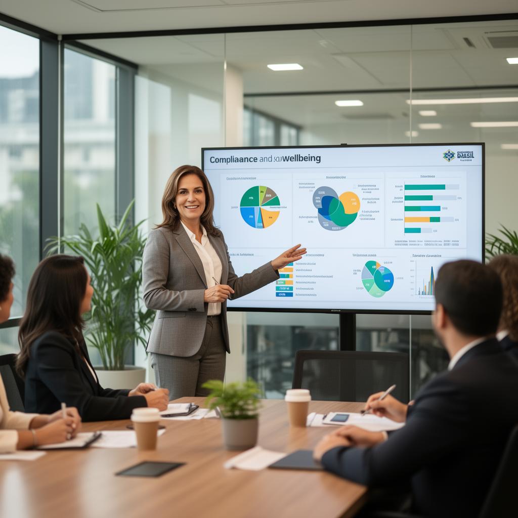 Equipe em ambiente de trabalho saudável com diagnóstico NR-1