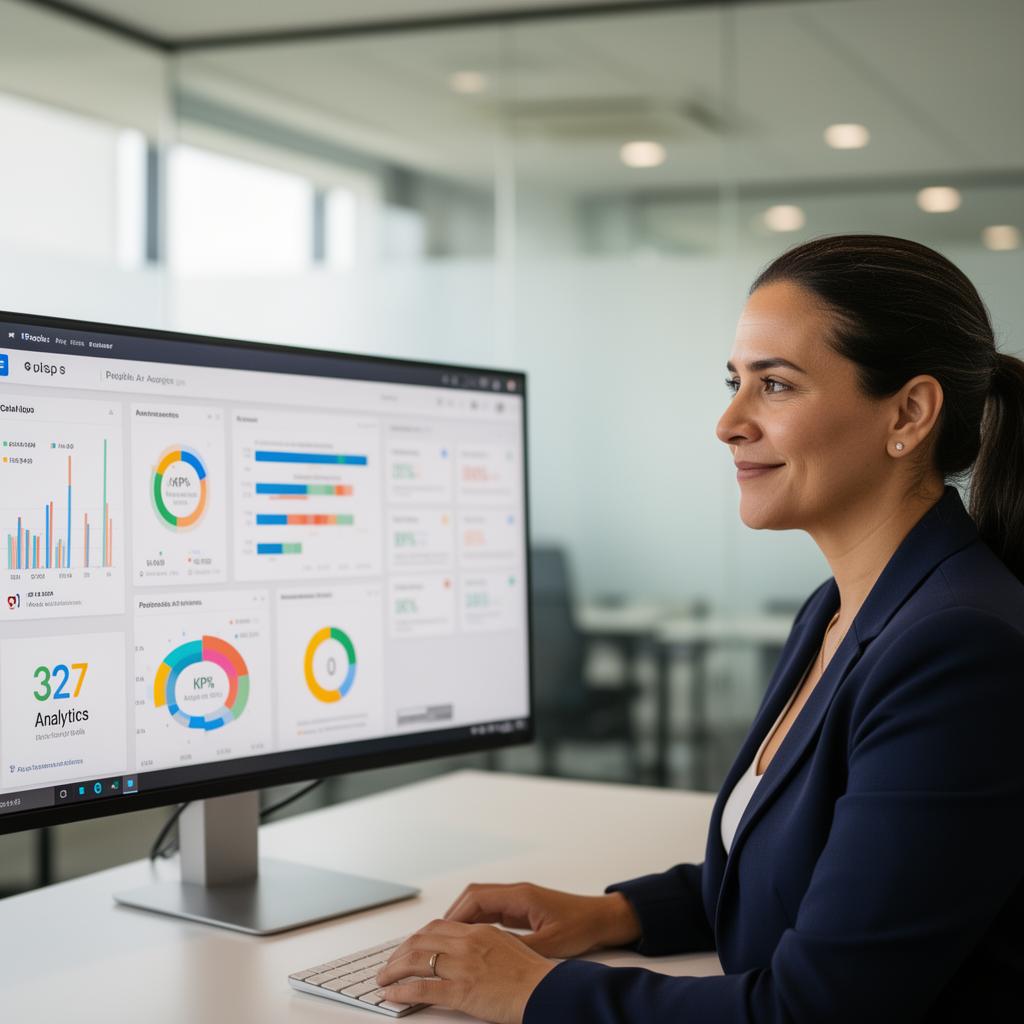 Equipe corporativa analisando painéis de People Analytics